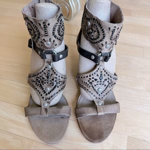 NEW Ash Taupe & Brown Woven Leather Zip Closure Wedge Sandals (Dido)